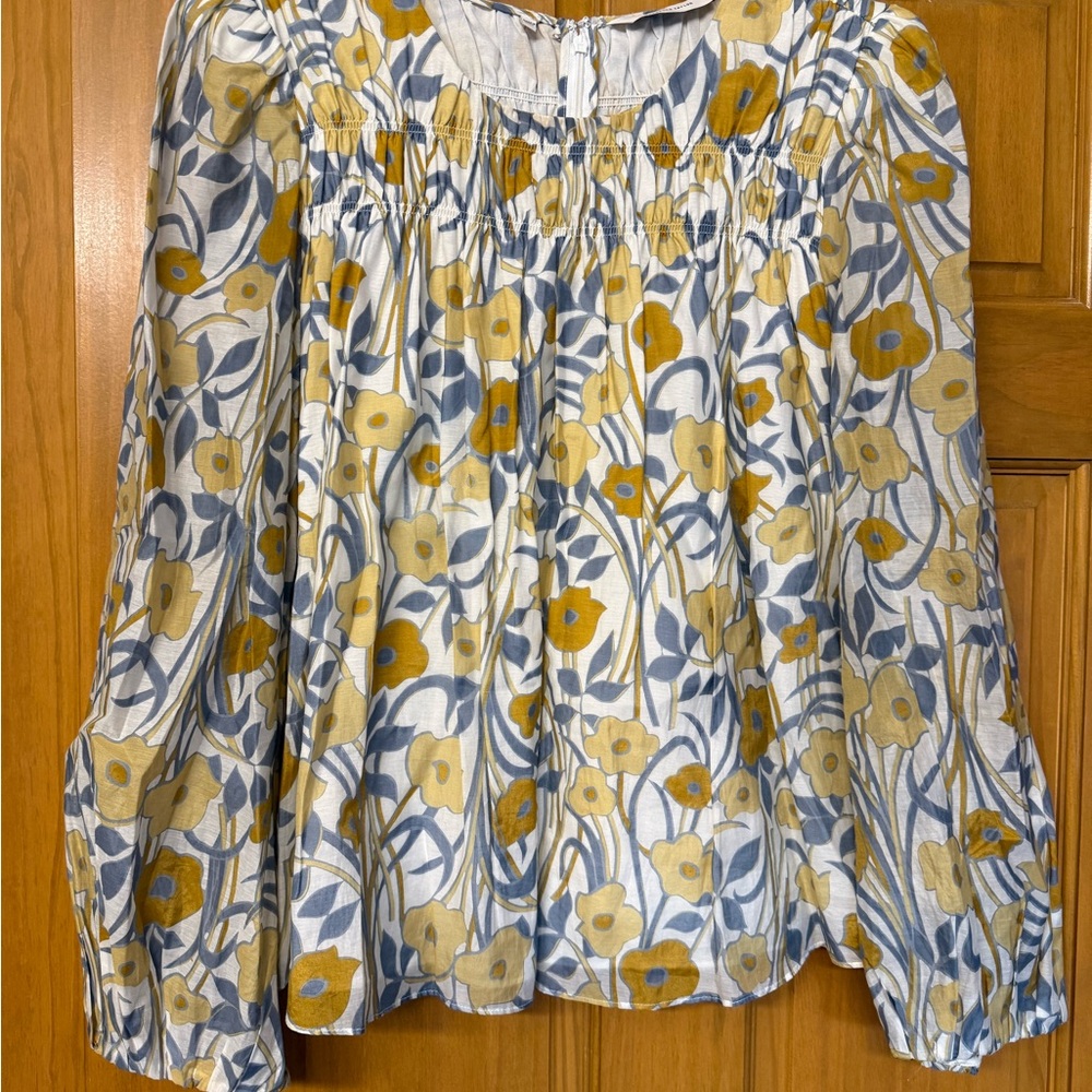 Rebecca Taylor Daphne Fleur Blue and Yellow Floral Blouse